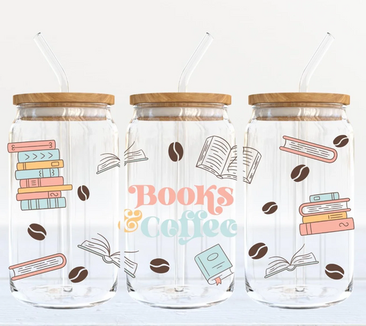 Books & Coffee Glass Can 16 oz.