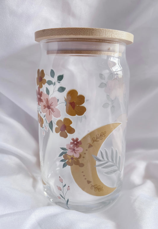 Floral Moon Glass Can 16 oz.