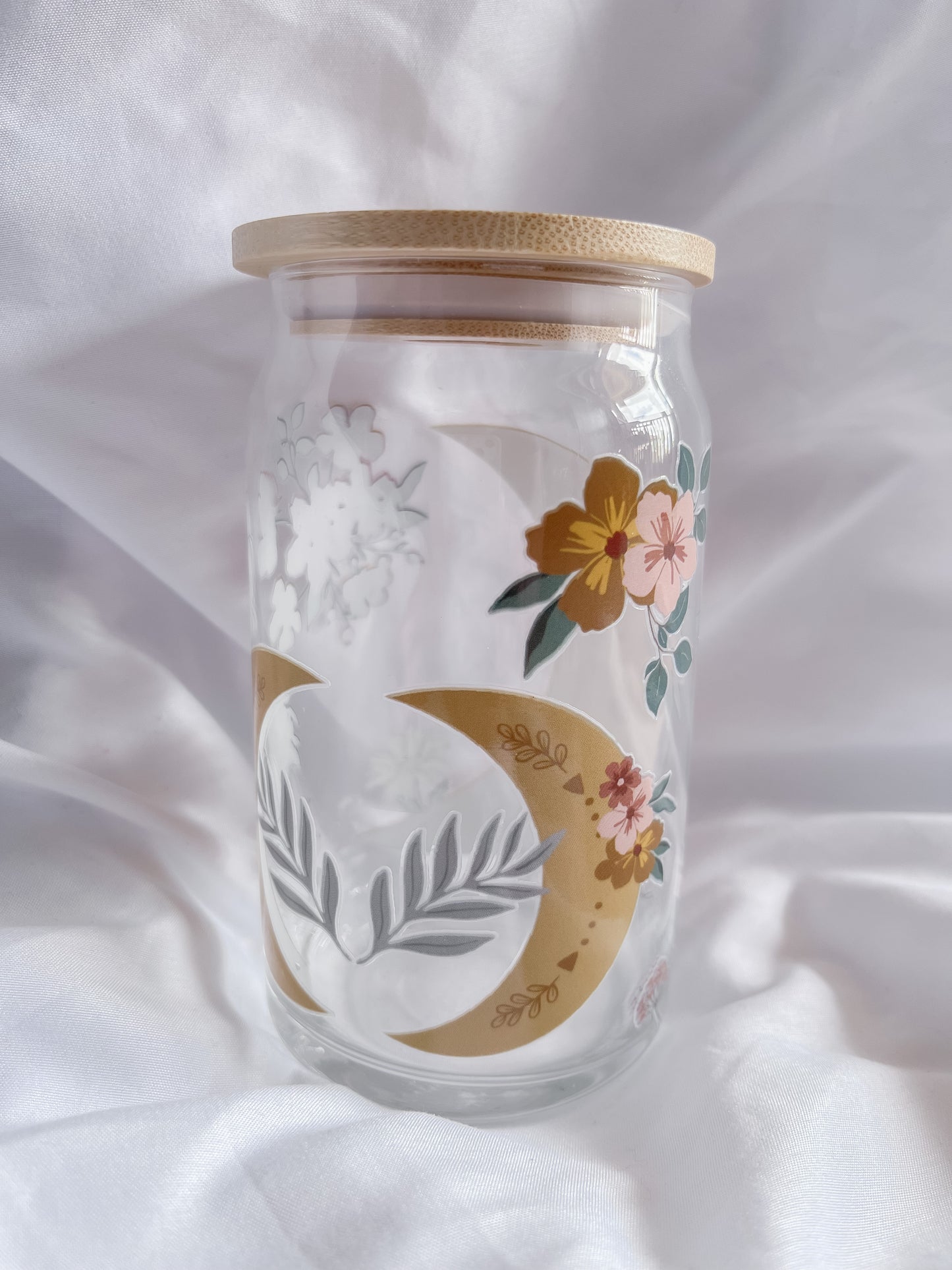 Floral Moon Glass Can 16 oz.