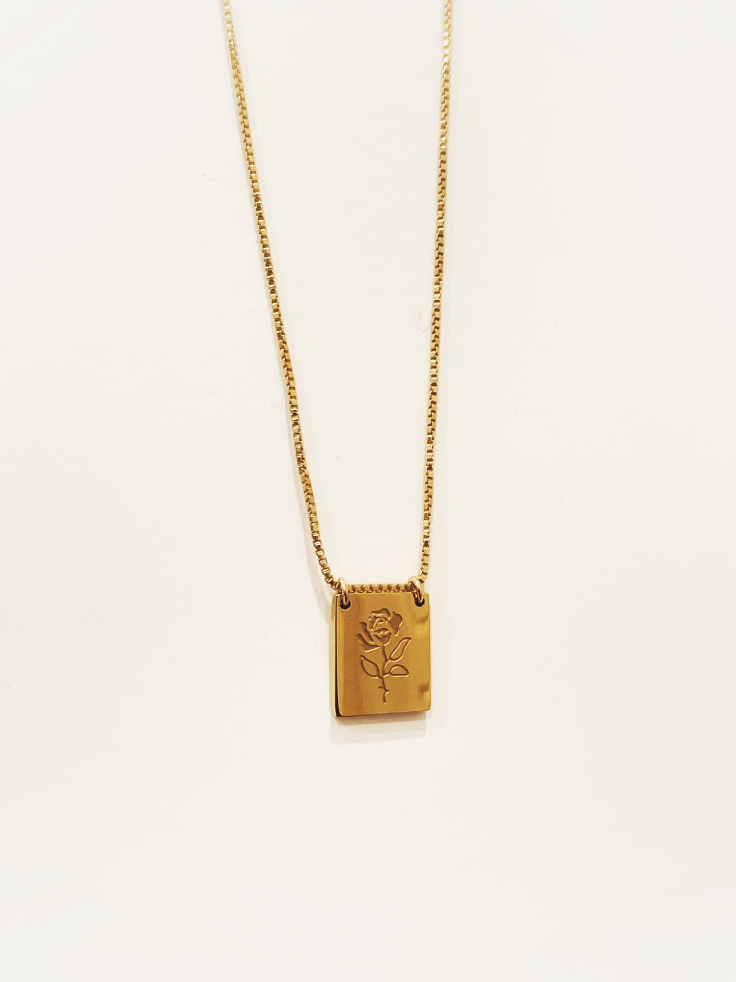 Gold Rose Bar Pendant Necklace