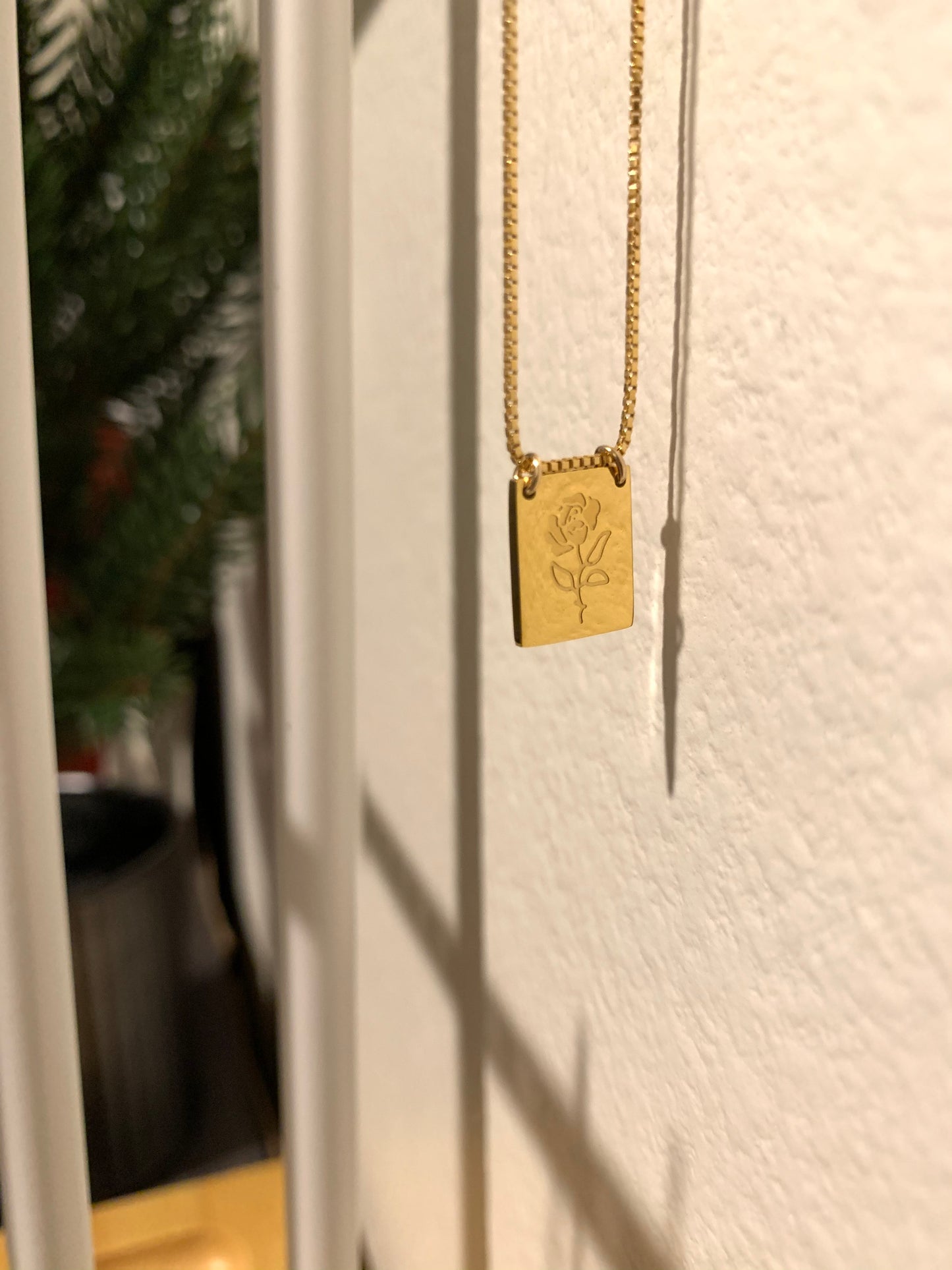 Gold Rose Bar Pendant Necklace